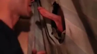 Hot sucking action at the homemade glory hole 19